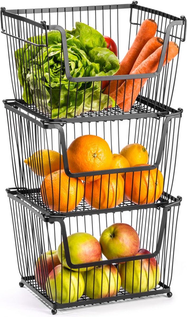Fruit- en Groentemand Metaal Zwart Loft 3 stuks - Fruitschaal - Fruitmand