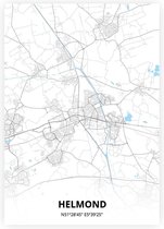 Helmond plattegrond - A4 poster - Zwart blauwe stijl