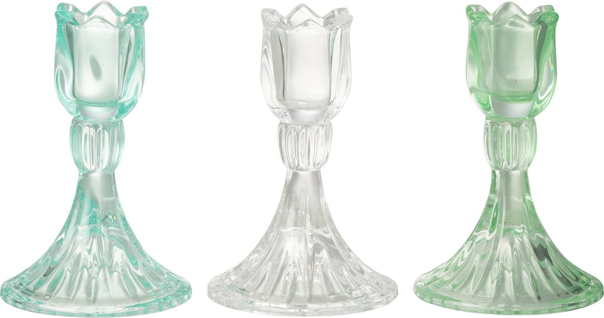 J-Line kandelaar Tulp Koud - glas - mix - 3 stuks Multi