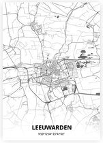 Leeuwarden plattegrond - A3 poster - Zwart witte stijl