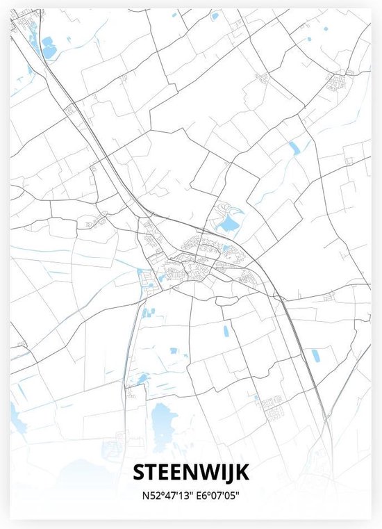Steenwijk plattegrond - poster - Zwart blauwe stijl