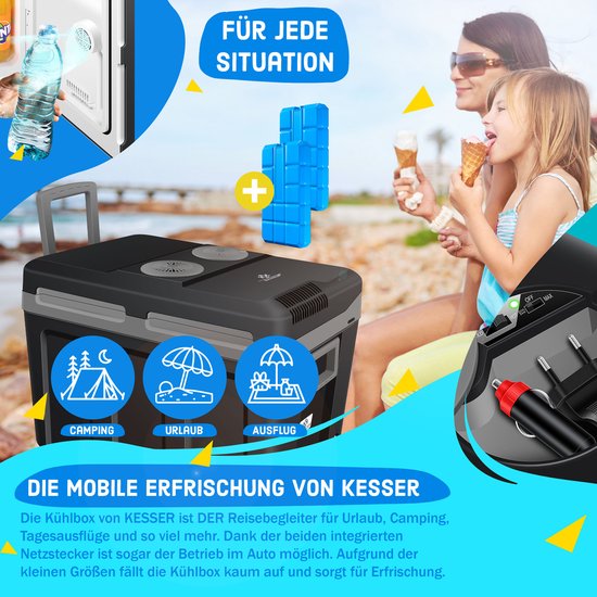 KESSER® 40L Thermo Elektrische Koelbox met wielen | voor warm houden en koelen | Coolbox | 12 volt en 230 volt| minikoelkast | thermobox voor auto| boot en camping | met ECO-modus - 40L, Zwart / Grijs van KESSER — afbeelding 2
