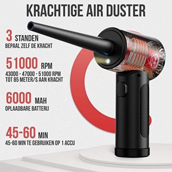 Souffleur Air électrique, 2 en 1 Cordless Air Duster, 90000RPM,3 Vitesses,Souffleur PC