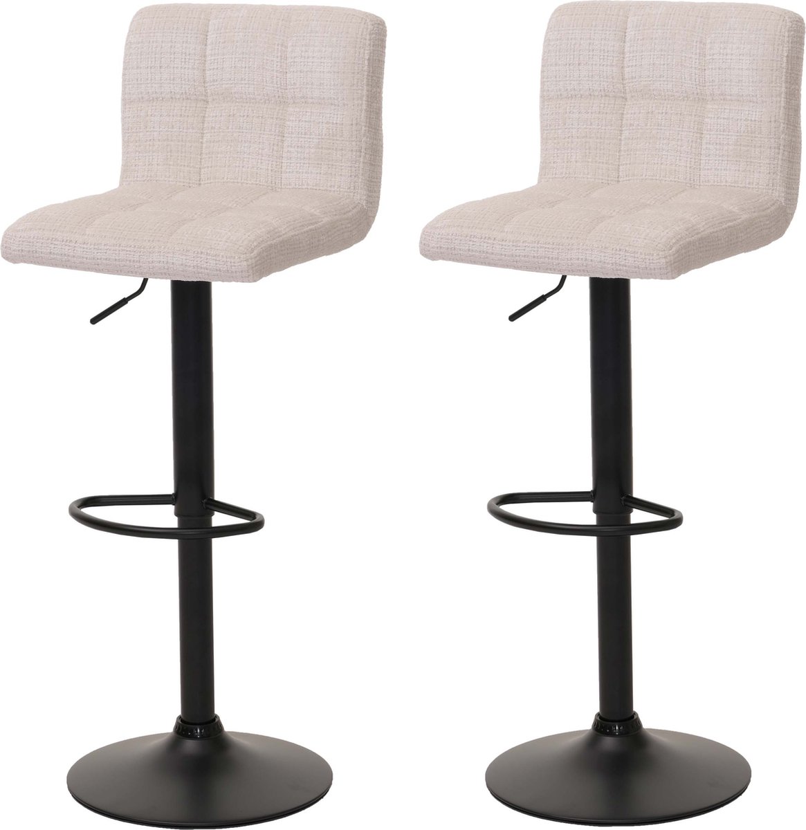 MCW Set van 2 barkrukken MCW-G87, barkruk barstoel, in hoogte verstelbaar draaibaar, chenille stof (465g/m²) ~ crème-beige