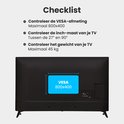 Checklist voor TV muurbeugel: VESA 800x400, TV 27-90 inch, max 45kg.