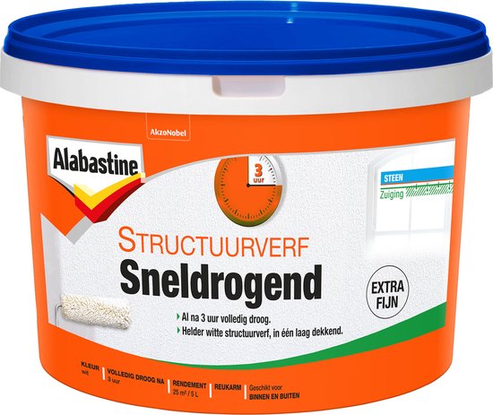 Alabastine Structuurverf Sneldrogend - Fijn Wit - 5 liter