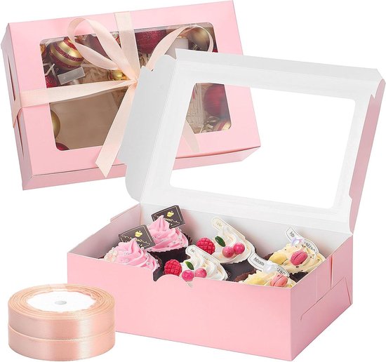 PACK N TRADE 25 Stuks cupcakedozen 4-gaats - Multifunctionele inzetstukken diepe muffindozen – Witte cakedozen (17 x 17 x 7,5 cm) met doorzichtig venster - Ideaal voor Muffins, Cupcakes