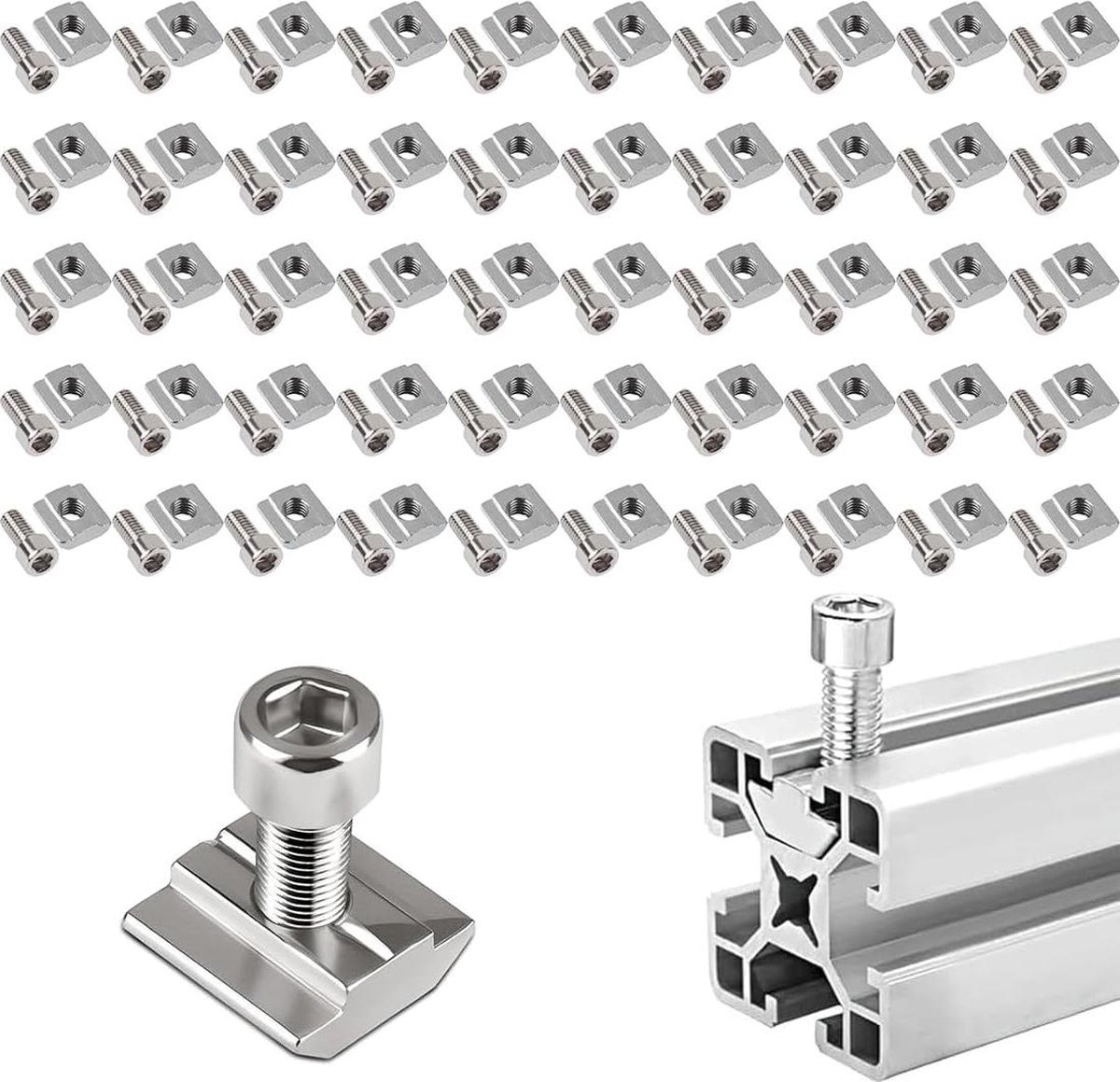 50 stuks M5 groefbouten koolstofstaal T-groefmoeren - aluminium profielen - inbusschroeven
