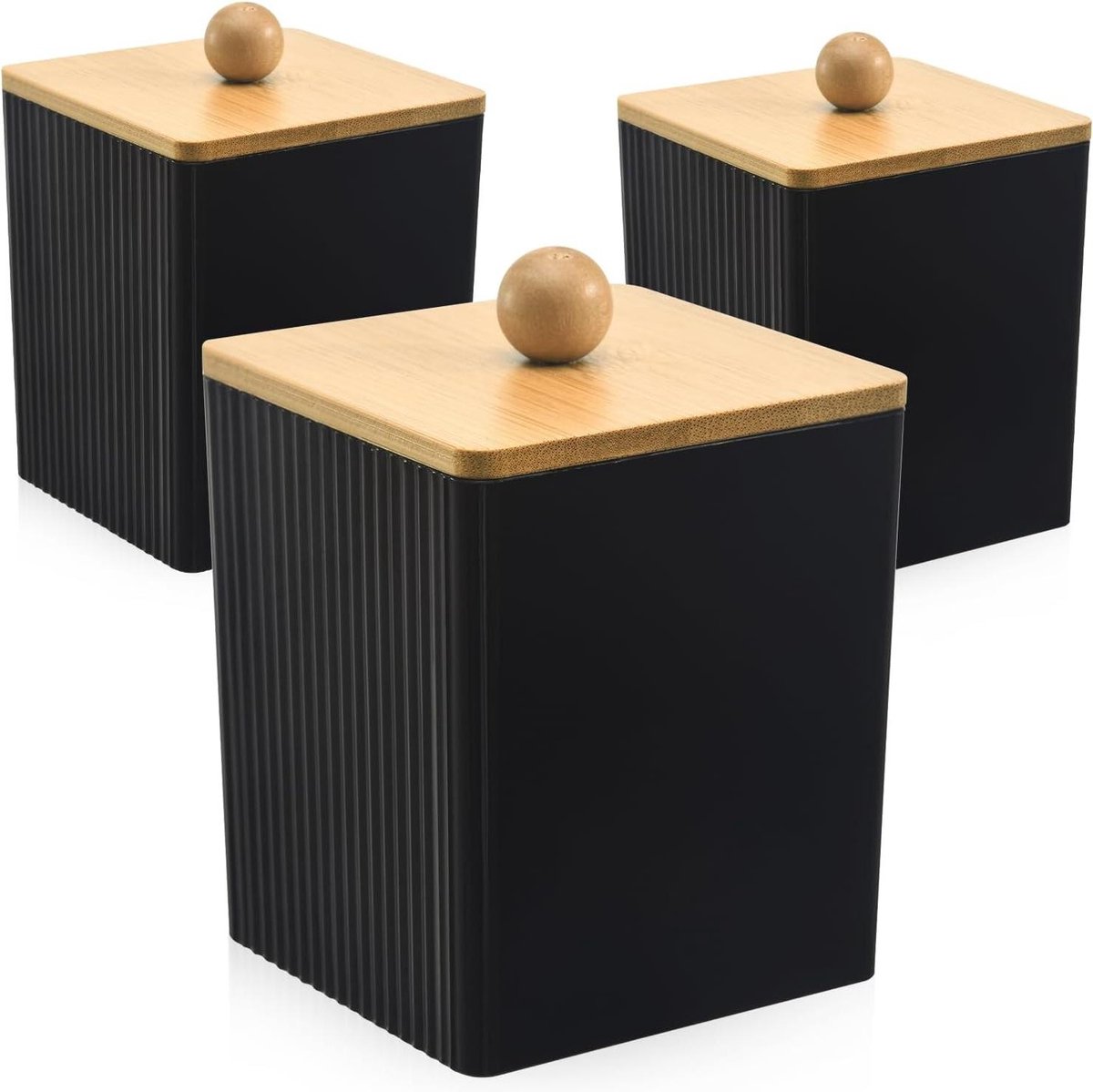 Goedkoopste Stofdichte bamboeafdekking wattenstaafjeshouder - Zwarte robuuste acryl wattenschijfdispenser - Multifunctionele wattenschijfopslag - Badkamerorganizer voor wattenstaafjes haarspelden