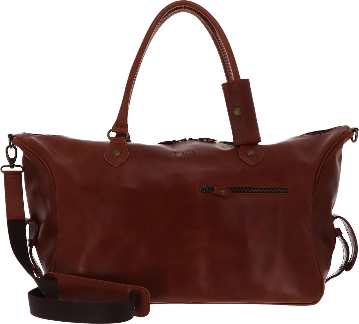 BUCKLE & SEAM Leren Reistas Linwood Weekender Cognac / Blue Bruine