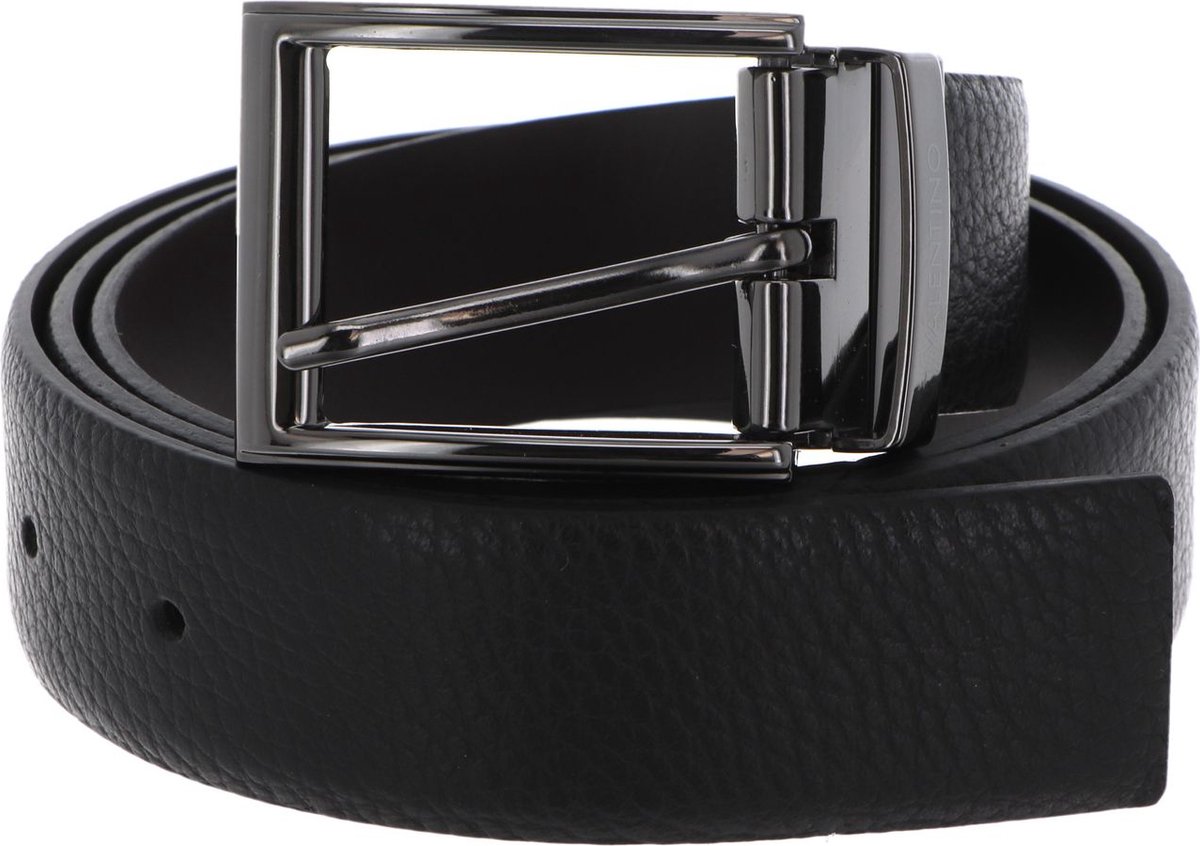VALENTINO Leren Riem Bairone Classic Belt W120 Nero / Moro Zwart