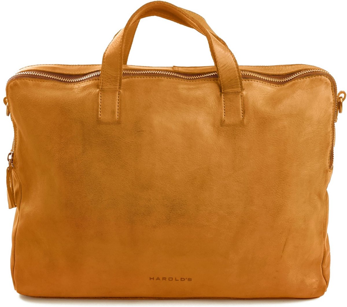 HAROLD'S Leren Laptoptas met laptopvak Submarine Notebookbag Carry Case Yellow Mosterdgeel