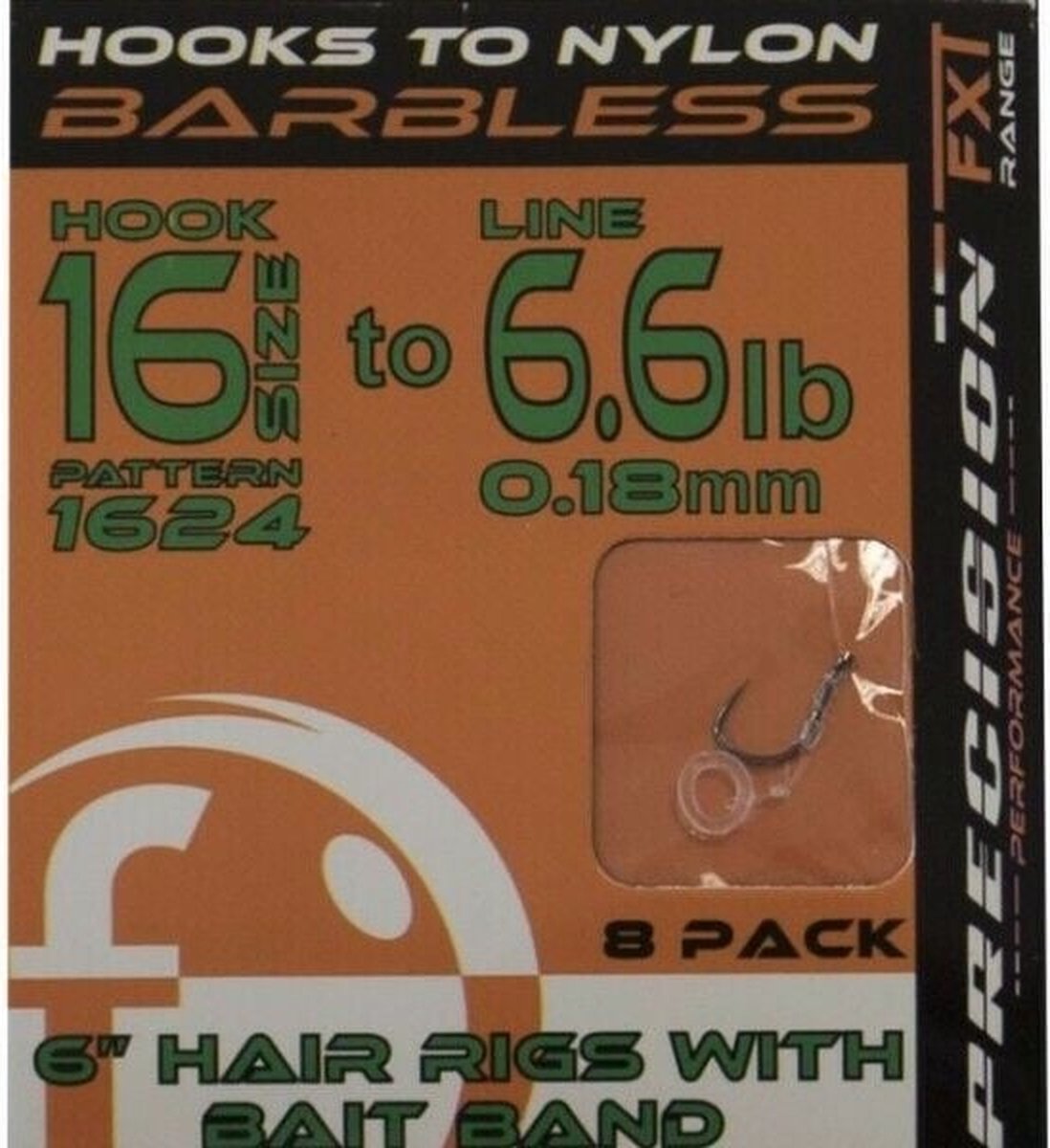 Frenzee Precision FXT 4 Hair Rigs With Bait Spike Hook 1624 Eyed Barbless (8 pcs) - Maat : haak 14 - 0.22mm