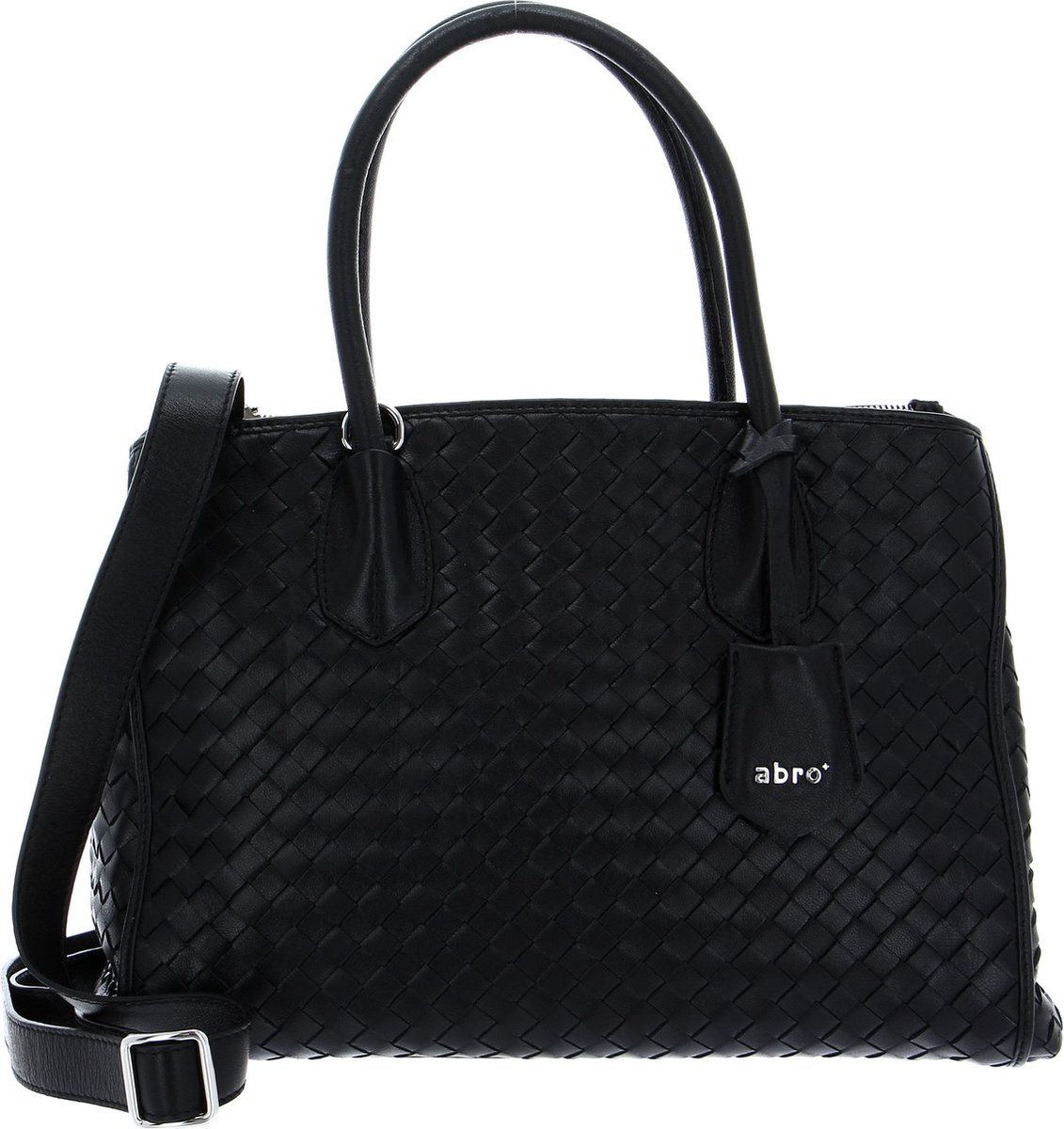 abro Leren Business tas Schoudertas met laptopvak Leather Piuma Weaving Businessshopper Busy Black / Nickel Zwart