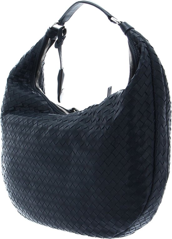 abro Cuir Sac à épaule Leather Piuma Weaving Hobo Bag Nana Navy Bleu