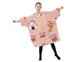 JAXY - Hoodie Deken Kinderen - Fleece Deken Met Mouwen - Snuggle Hoodie - Hoodie Kids - 1150 gram - Sushi Roze