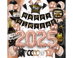 Q2Party - Happy New Year - Feestpakket - Rose Goud - Oud En Nieuw - Versiering - 2025 - Nieuw Jaar - Pakket - Decoratie - Ballonnen