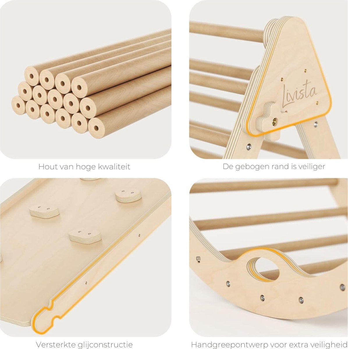 Livista Houten Klimrek XL - Pikler Driehoek met Glijbaan - Klimboog voor Binnen - Baby Speeltoestel - Hout Peuter Speelgoed - Leerzame Klimdriehoek — afbeelding 2