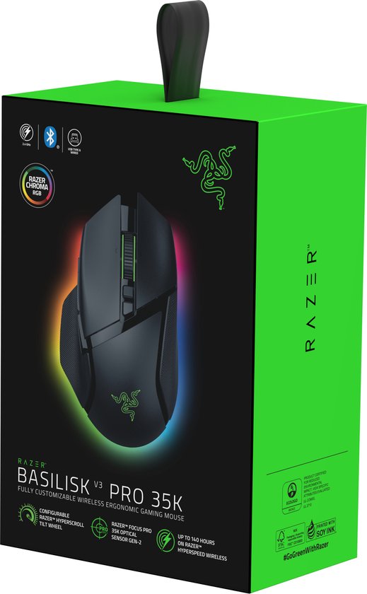 Razer Basilisk V3 Pro 35K - Draadloze Gaming Muis - Ergonomisch - RGB - 4-weg Scrollwiel - Zwart