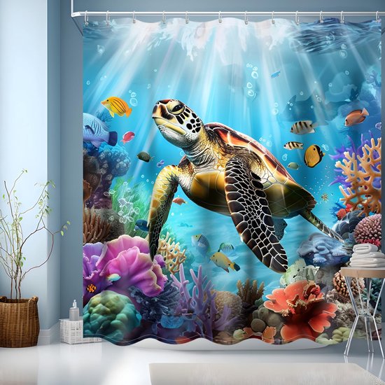 Douchegordijn Douchegordijnen 210 x 250 cm Wasbaar, Aanpasbaar, Verzwaarde, Sneldrogend, met Haak Gordijn Voor Badkamer Stof Badgordijn, Zomer