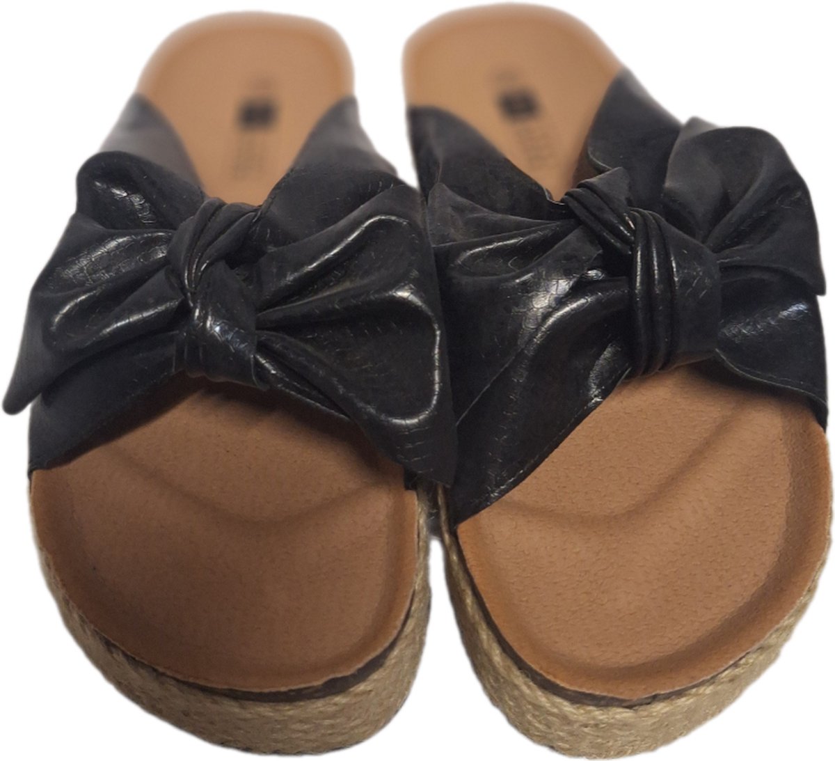 LUCKYSHOES-ESPADRILLE SLIPPER-BLACK-LEDERLOOK-3CM PLATEAUZOOL-40