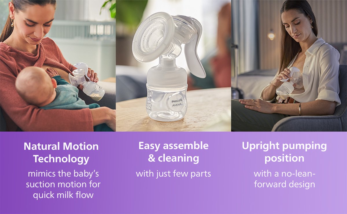 Philips Avent SCF330/20 Handmatige Borstpomp - Handkolf - Gemakkelijk Voor Onderweg - Kolf Met Zacht Massagekussen - Reisdeksel En Afsluitplaatje - Bevat Fles En Speen, Transparant