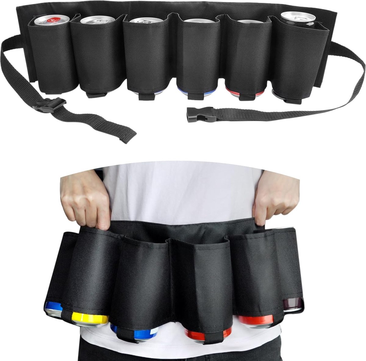 JGS ® Bierdrager Gordel voor Outdoor Activiteiten met Verstelbare Taille en 6 Flessenhouders