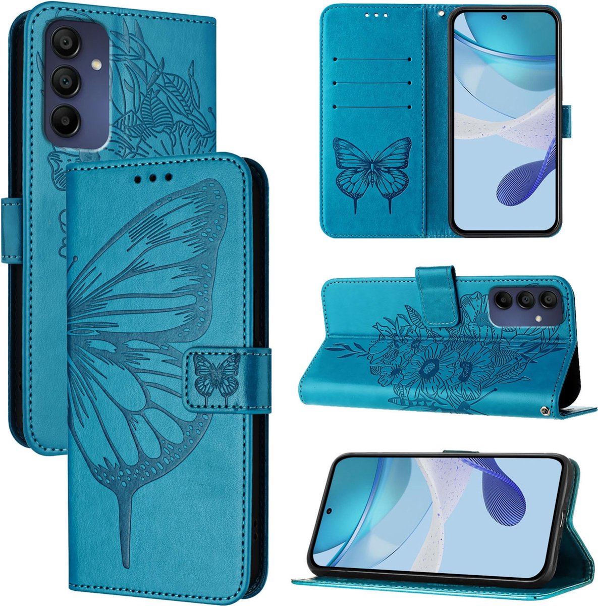 Mobigear Telefoonhoesje geschikt voor Samsung Galaxy A16 Hoesje | Mobigear Butterfly Bookcase Portemonnee | Pasjeshouder voor 3 Pasjes | Telefoonhoesje voor Pinpas / OV Kaart / Rijbewijs - Blauw