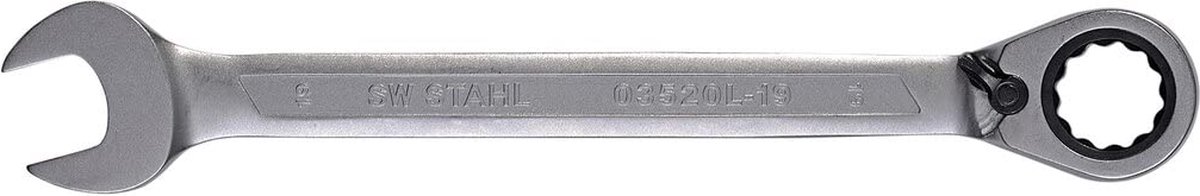 SW-Stahl 03520L-19 ringratelsleutel 19 mm met schakelhendel voor rechts- en linksdraaien I 72 tanden I steeksleutel met ringratel I ringratel steeksleutel SW 19