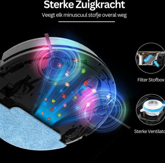 Venga! VG RVC 3000 BK Robotstofzuiger met dweilfunctie, eenvoudig te bedienen, 6 reinigingsmodi, stil, zwart