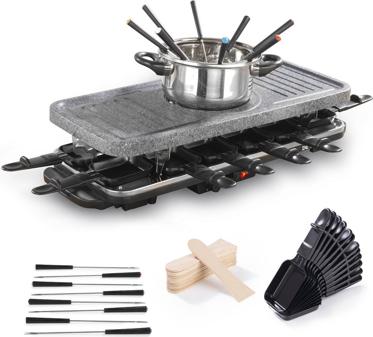 GOURMETmaxx raclette en fondue combi XXL | elektrische raclette grill, fondue | voor 12 personen | keramische antiaanbaklaag & stenen plaat