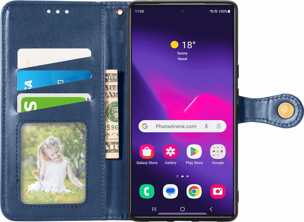 Mobigear Telefoonhoesje geschikt voor Samsung Galaxy S25 Hoesje | Mobigear Snap Button Bookcase Portemonnee | Pasjeshouder voor 3 Pasjes | Telefoonhoesje voor Pinpas / OV Kaart / Rijbewijs - Blauw