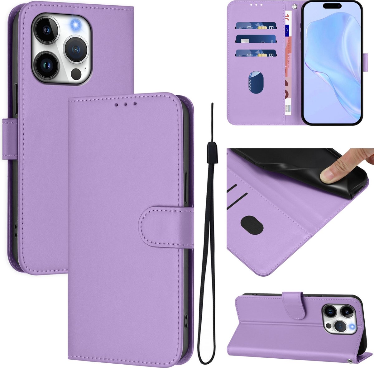 Mobigear Telefoonhoesje geschikt voor Apple iPhone 16 Pro Hoesje | Mobigear Urban Wallet Bookcase Portemonnee | Pasjeshouder voor 3 Pasjes | Telefoonhoesje voor Pinpas / OV Kaart / Rijbewijs - Paars