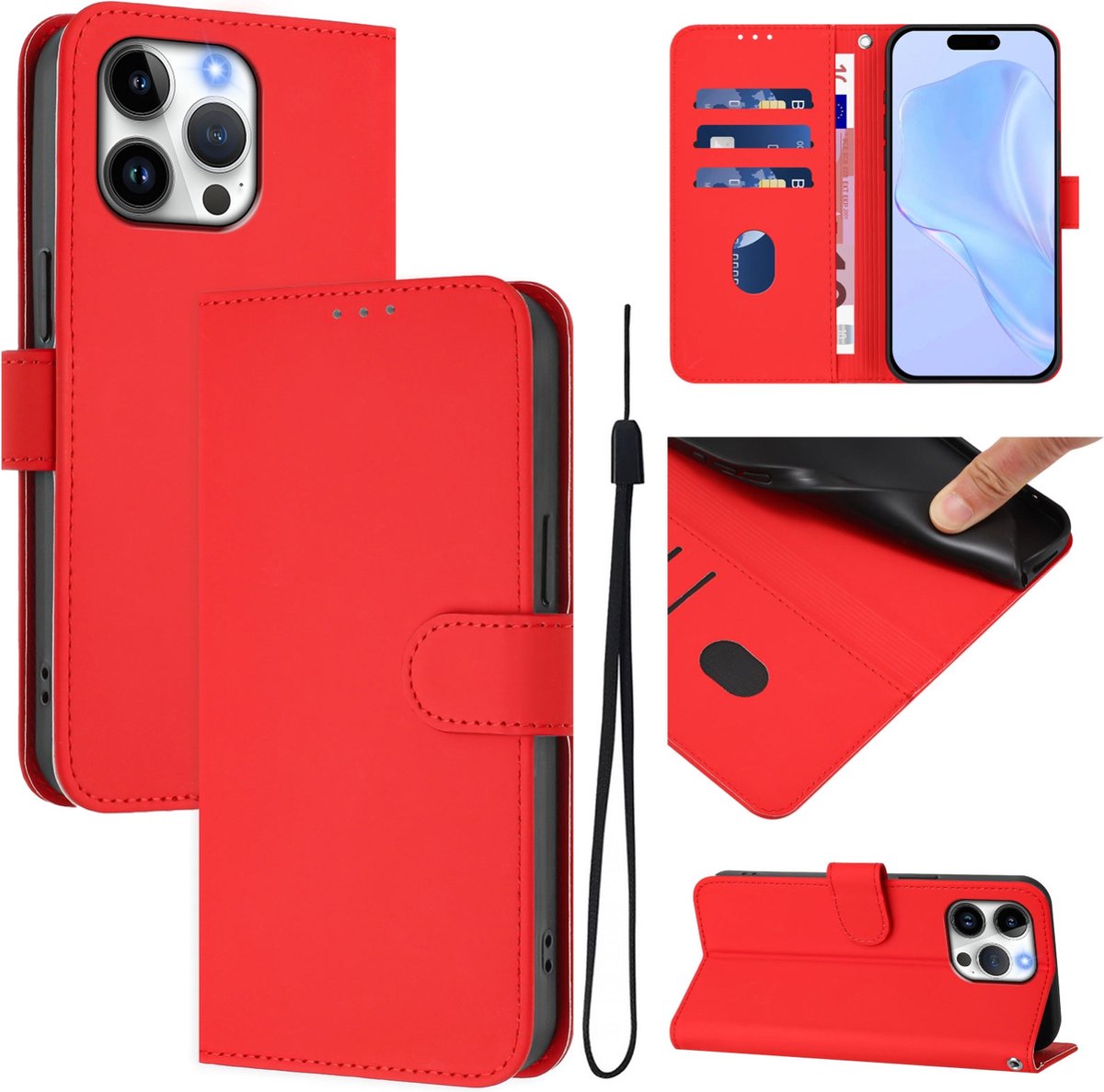 Mobigear Telefoonhoesje geschikt voor Apple iPhone 16 Pro Max Hoesje | Mobigear Urban Wallet Bookcase Portemonnee | Pasjeshouder voor 3 Pasjes | Telefoonhoesje voor Pinpas / OV Kaart / Rijbewijs - Rood