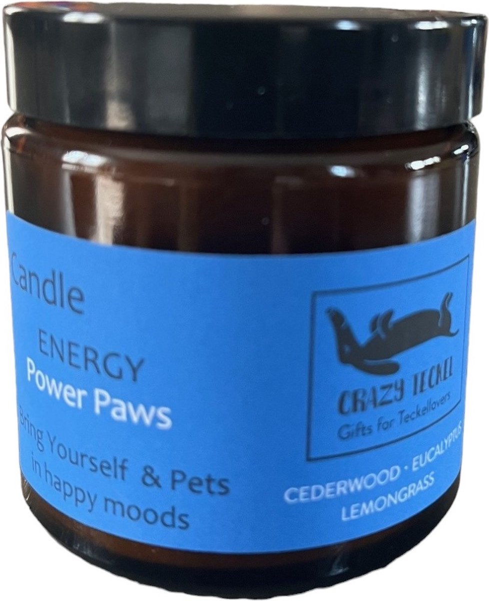 Goedkoopste Teckel - energy - power paws - geurkaars - diervriendelijk - essentiële etherische oliën - 100 natuurlijk - biologisch - geurcosmetica - parfum - geur - kaars (120ml) - cederwood | eucalyptus | lemongrass