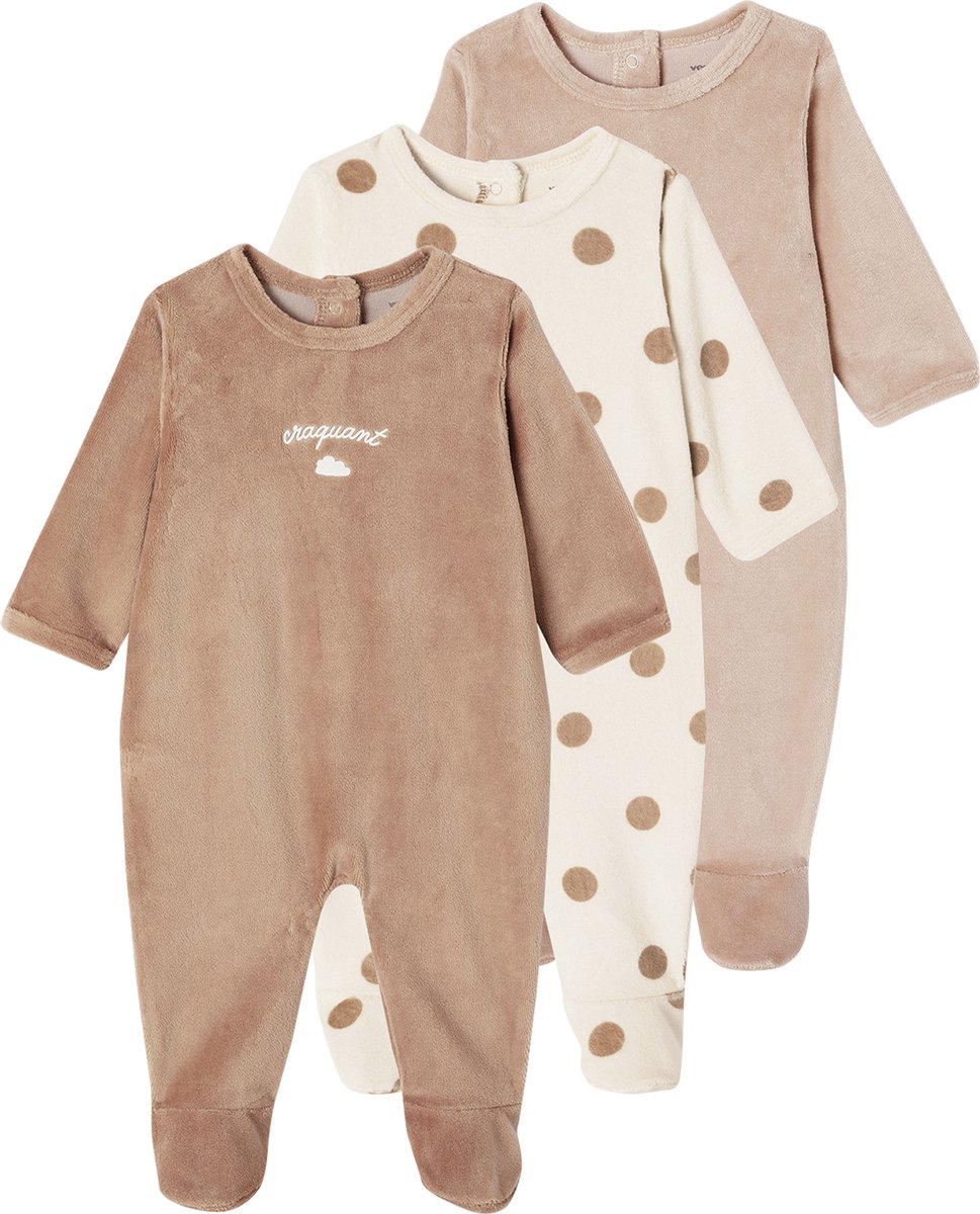 Lot De 3 Pyjamas Bébé Garçon En Velours - Thème Marin, Pieds Antidérapants, Ouverture Pressionnée (taille Naissance)