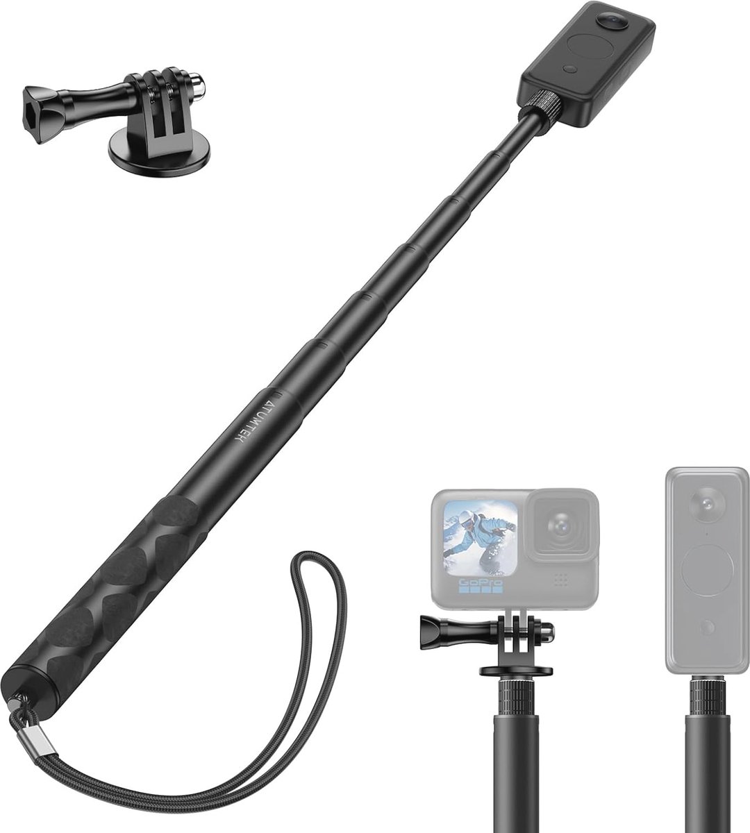 Onzichtbare Selfiestick 130 cm voor Actiecamera's - Perfect voor Outdoorsport