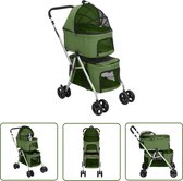 The Living Store Dog Buggy Vert - Confortable et portable - 83 x 48 x 97 cm - Max 10 kg - Pliable - Avec toit ouvrant - double compartiment - espace de rangement - maille respirante - The Living Store