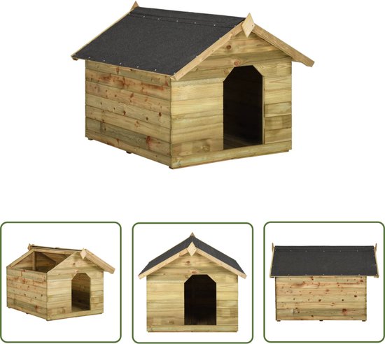 The Living Store Hondenhok met opklapbaar dak geïmpregneerd grenenhout - Hondenhok - Hondenhuis - Buitenverblijf Hond - Hondenverblijf - Houthok