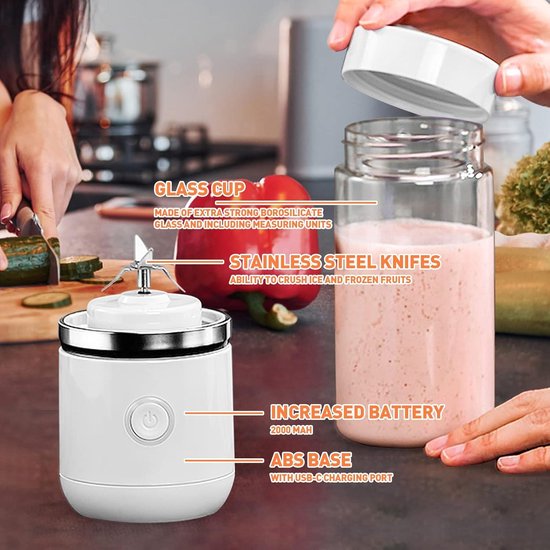 Mini Glazen Mixer Draagbare Smoothie Maker - USB Blender 350 ml - Shopnaam . — afbeelding 4