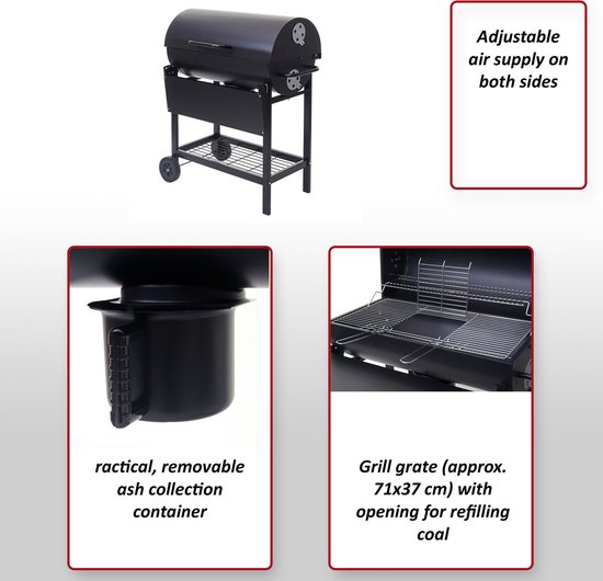 Barbecuetrolley MCW-F70, houtskool barbecue staander barbecue tuinbarbecue met dekselplateau, staal 103x93x70cm zwart van MCW — afbeelding 4
