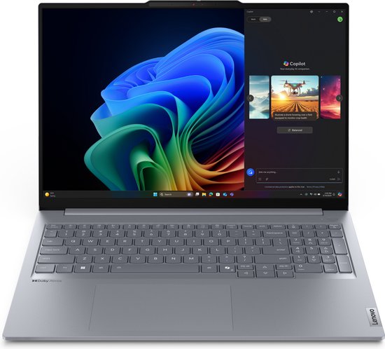 Lenovo ThinkBook 16 G7 QOY Copilot+ PC Qualcomm Snapdragon X1P-42-100 Laptop 40,6 cm (16") WUXGA 16 GB LPDDR5x-SDRAM 512 GB SSD Wi-Fi 7 (802.11be) Windows 11 Pro Belgisch Grijs - Lenovo - Hoofdafbeelding