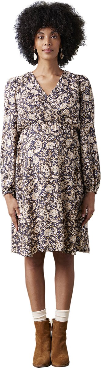 Envie de Fraise Jurk - zwangerschaps - borstvoedings - bloemenprint - glanzende draad marineblauw