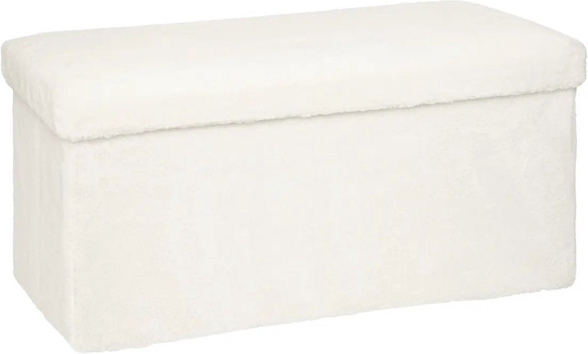 Atmosphera Poef/hocker/voetenbankje Bont - opbergbox - wit - PO/MDF - 38 x 38 x 76 cm - opvouwbaar