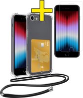 Coque pour iPhone 8 avec cordon et porte-cartes avec protecteur d'écran en Siliconen – Coque pour iPhone 8 avec porte-cartes – Transparent