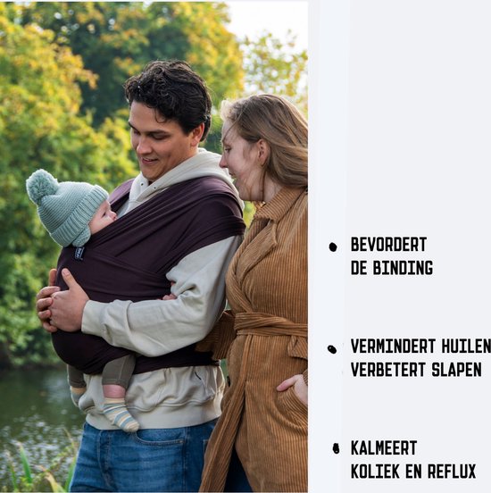 ByKay Stretchy Deluxe - rekbare draagdoek voor newborn - ergonomisch - tot 18kg - 100% biologisch katoen - chocolade bruin - maat L — afbeelding 5