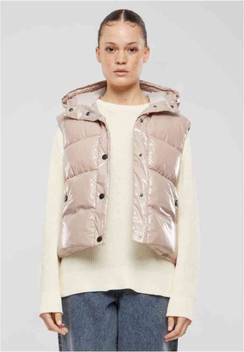 Urban Classics Recycled Shiny Puffer Vest with Hood Mouwloos jacket 4XL Roze