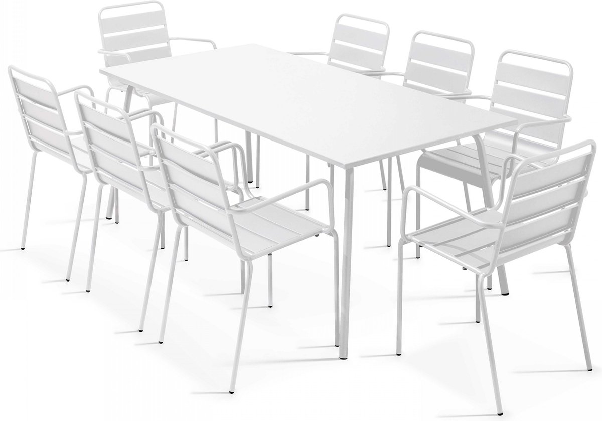 Oviala - Tuinset met tafel en 8 wit fauteuils - Palavas