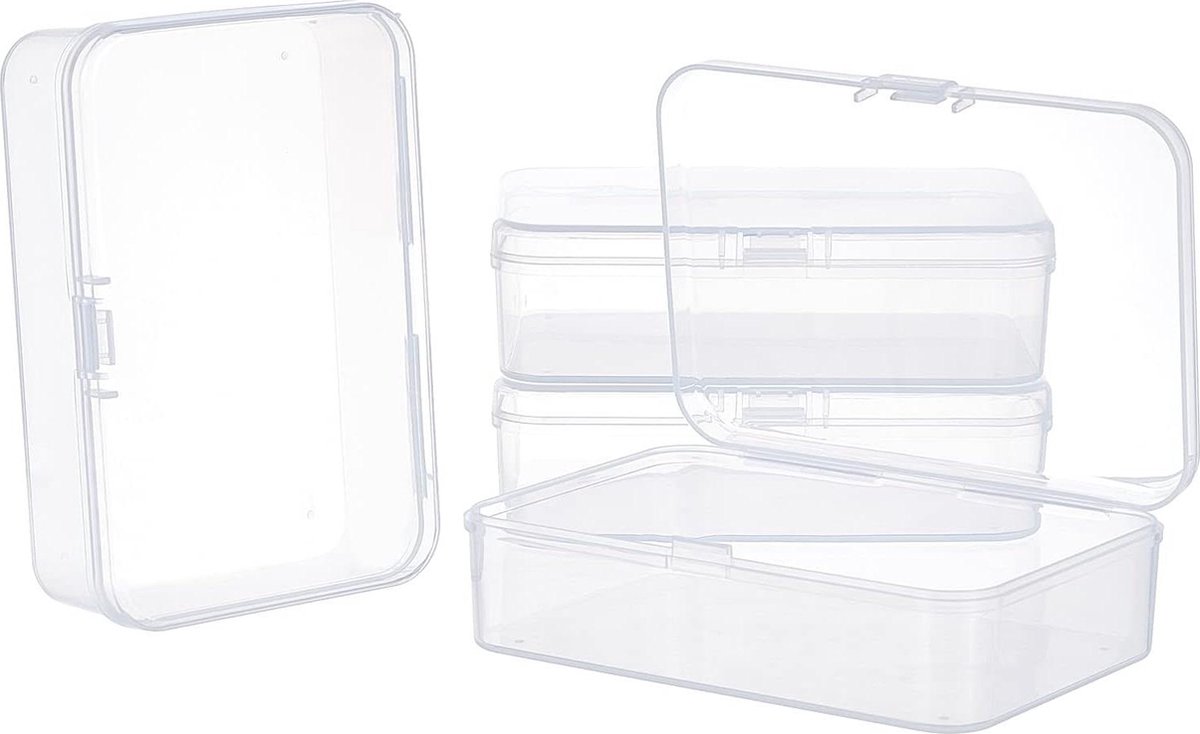 Image of 4-Pack Clear Plastic Kralen Opslag Containers met Deksels - 12.5x8.5x3.5 cm - Kleine Rechthoek Plastic Organizer voor Kralen en Sieraden .