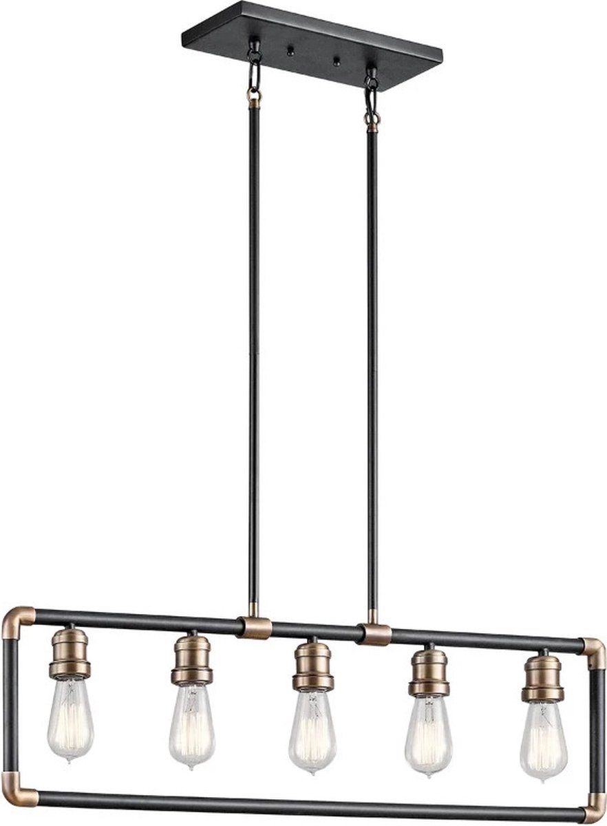 Kichler LED Kroonluchter | 5X E27 Max 60W | Dimbaar | Black and Natural Brass